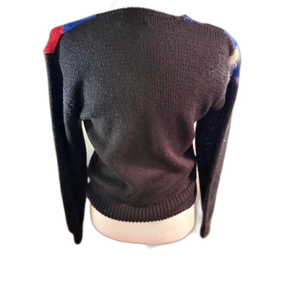 Lauren Cole vtg black blue pink abstract patchwork sweater with mohair Size M - Picture 6 of 7
